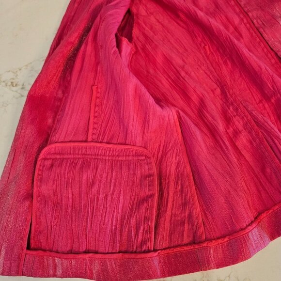 CHICO'S Jacket Blazer Sz Large 12 Hot Pink Crinkle Barbie Open Front Barbiecore - Picture 8 of 12